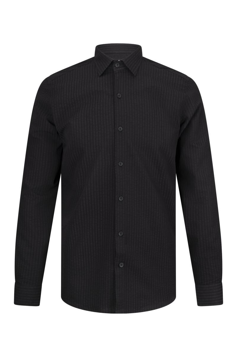 Siyah Comfort Fit 100% Pamuk Slim Yaka Uzun Kollu Spor Gömlek - Saykı