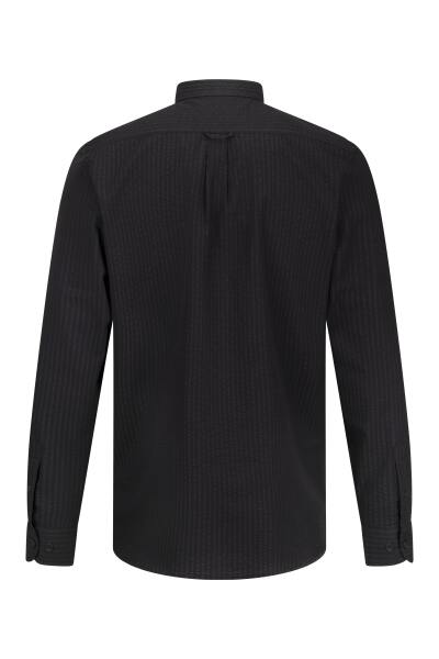 Siyah Comfort Fit 100% Pamuk Slim Yaka Uzun Kollu Spor Gömlek - 2