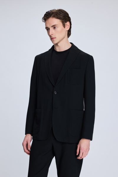 Siyah Comfort Fit Balıksırtı Mono Yaka Casual Takım Elbise - 2