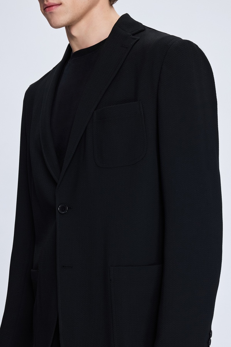 Siyah Comfort Fit Balıksırtı Mono Yaka Casual Takım Elbise - Hatem Saykı (1)