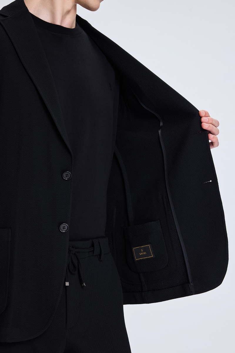 Siyah Comfort Fit Balıksırtı Mono Yaka Casual Takım Elbise - Hatem Saykı (1)