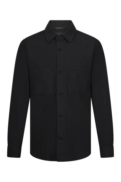 Siyah Comfort Fit Bebe Yaka Shacket Uzun Kollu Gömlek - 2