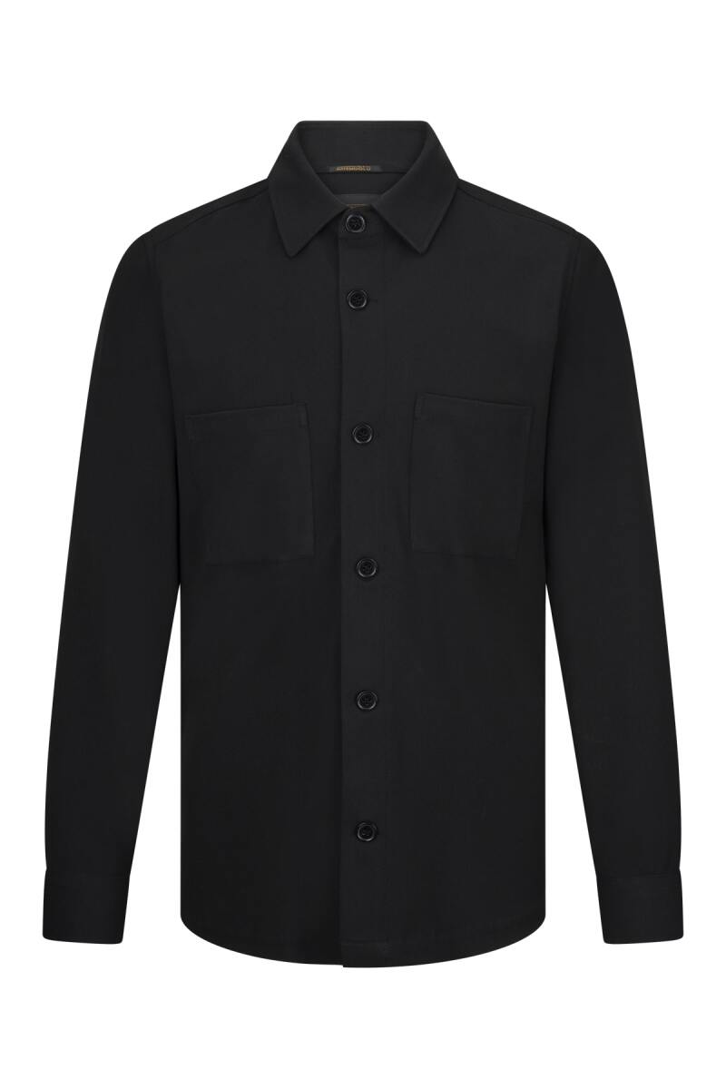 Siyah Comfort Fit Bebe Yaka Shacket Uzun Kollu Gömlek - Hatemoğlu