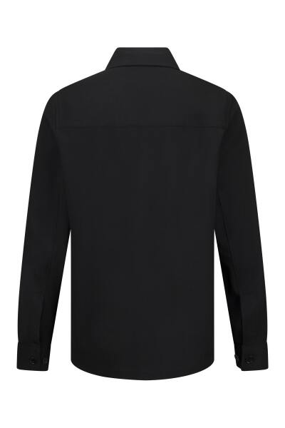 Siyah Comfort Fit Bebe Yaka Shacket Uzun Kollu Gömlek - 2