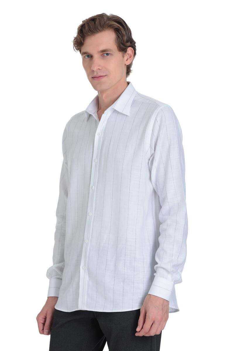 Siyah Comfort Fit Çizgili Slim Yaka 100% Pamuk Uzun Kollu Spor Gömlek - Saykı (1)