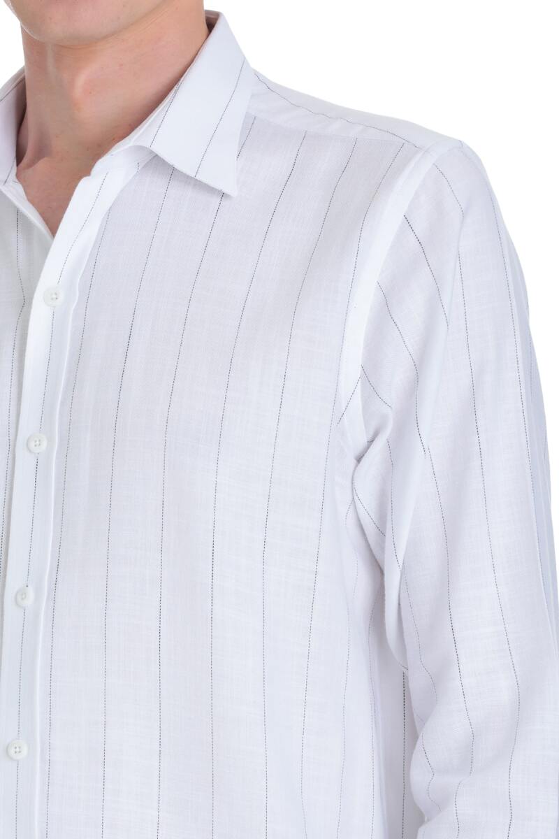 Siyah Comfort Fit Çizgili Slim Yaka 100% Pamuk Uzun Kollu Spor Gömlek - Saykı (1)