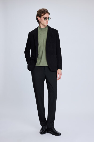 Siyah Comfort Fit Desenli Mono Yaka Klasik Ceket - 2