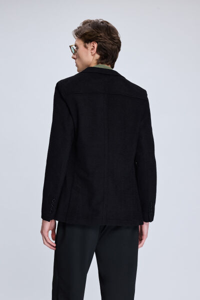 Siyah Comfort Fit Desenli Mono Yaka Klasik Ceket - 5