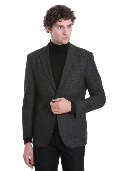 Siyah Comfort Fit Mono Yaka Klasik Ceket - 8