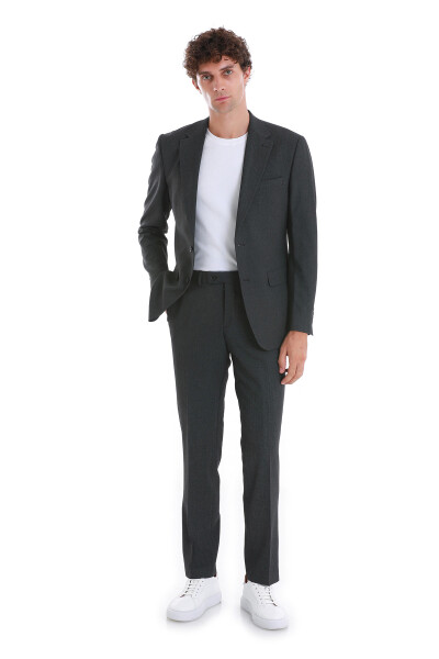 Siyah Comfort Fit Desenli Mono Yaka Klasik Takım Elbise - 1