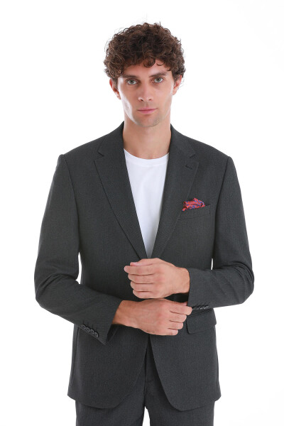 Siyah Comfort Fit Desenli Mono Yaka Klasik Takım Elbise - 2