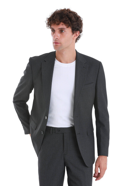 Siyah Comfort Fit Desenli Mono Yaka Klasik Takım Elbise - 3