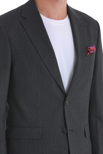 Siyah Comfort Fit Desenli Mono Yaka Klasik Takım Elbise - 6