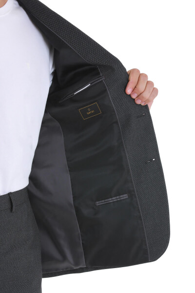 Siyah Comfort Fit Desenli Mono Yaka Klasik Takım Elbise - 7