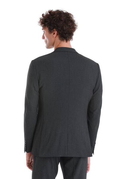 Siyah Comfort Fit Desenli Mono Yaka Klasik Takım Elbise - 8