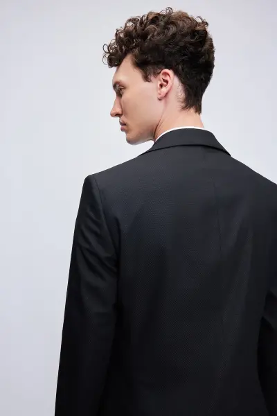 Siyah Comfort Fit Desenli Mono Yaka Klasik Takım Elbise - 6