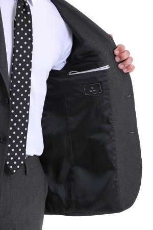 Siyah Comfort Fit Desenli Mono Yaka Klasik Takım Elbise - Thumbnail