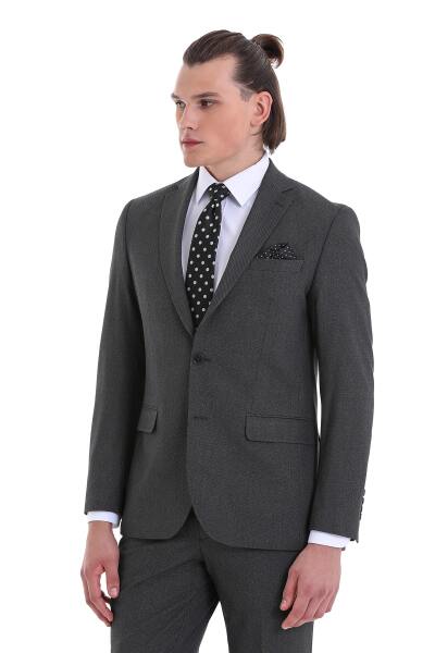 Siyah Comfort Fit Mono Yaka Klasik Takım Elbise - 3