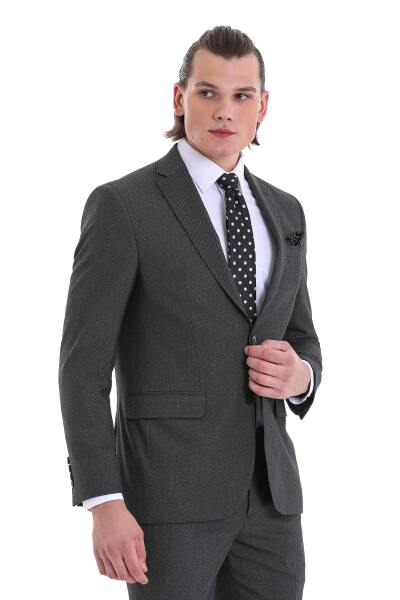 Siyah Comfort Fit Mono Yaka Klasik Takım Elbise - 4