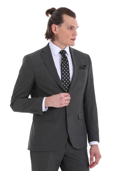 Siyah Comfort Fit Mono Yaka Klasik Takım Elbise - 5