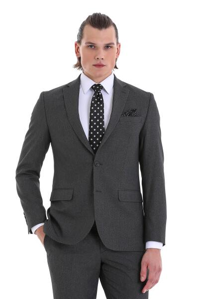 Siyah Comfort Fit Mono Yaka Klasik Takım Elbise - 6