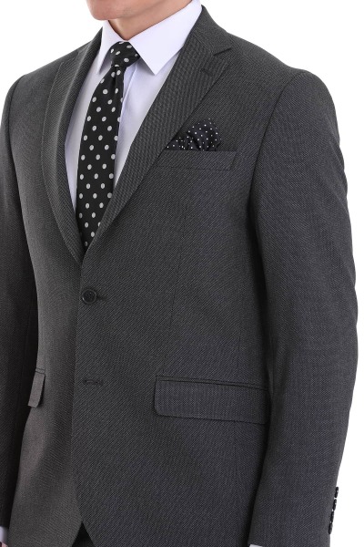 Siyah Comfort Fit Mono Yaka Klasik Takım Elbise - 7