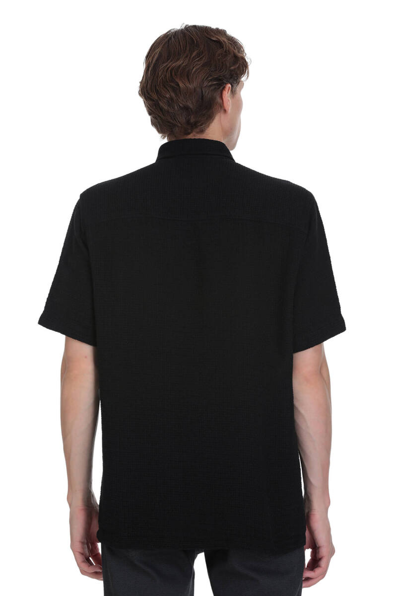 Siyah Comfort Fit Düğmeli Yaka 100% Pamuk Kısa Kollu Casual Gömlek - Saykı (1)