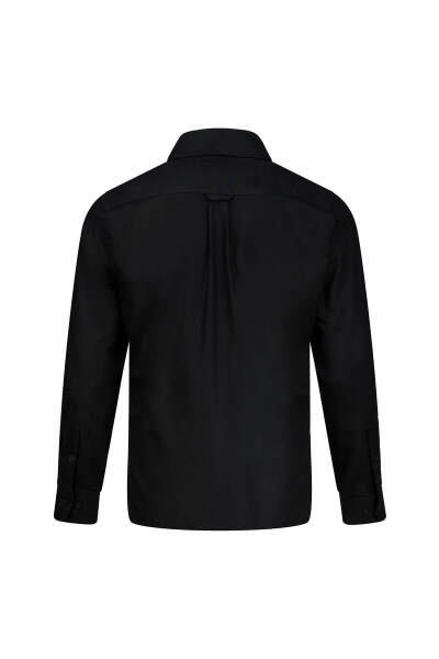 Siyah Comfort Fit Düğmeli Yaka 100% Pamuk Uzun Kollu Oxford Gömlek - 3