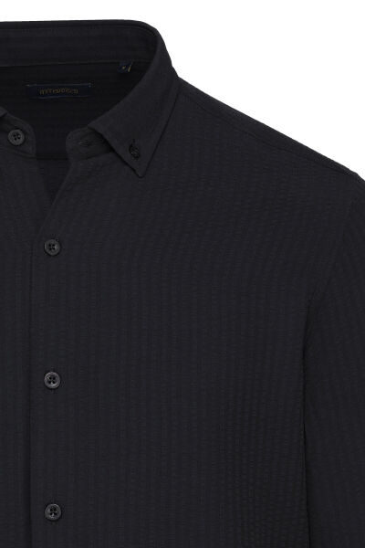 Siyah Comfort Fit Düğmeli Yaka Uzun Kollu Casual Gömlek - 7