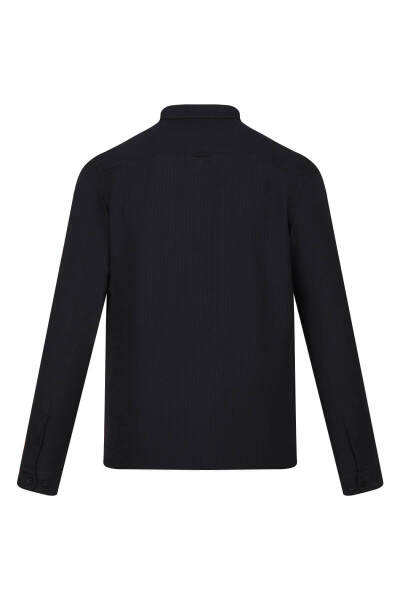 Siyah Comfort Fit Düğmeli Yaka Uzun Kollu Casual Gömlek - 8