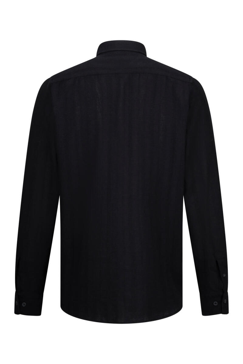Siyah Comfort Fit Düğmeli Yaka Uzun Kollu Pamuklu Gömlek - HTML (1)