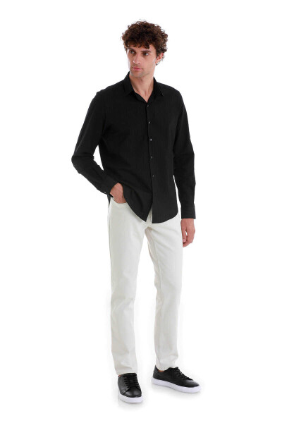 Siyah Comfort Fit 100% Pamuk Slim Yaka Uzun Kollu Spor Gömlek - 2