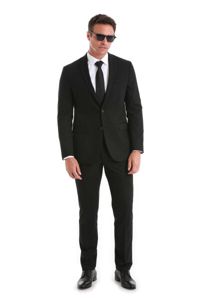 Siyah Comfort Fit Mono Yaka Klasik Takım Elbise - 1