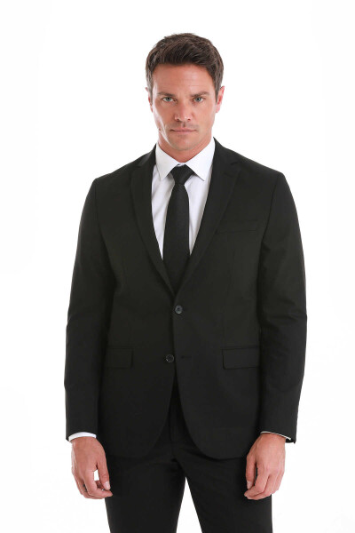 Siyah Comfort Fit Mono Yaka Klasik Takım Elbise - 2