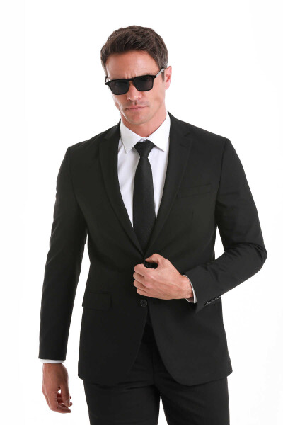 Siyah Comfort Fit Mono Yaka Klasik Takım Elbise - 3