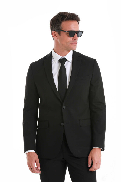 Siyah Comfort Fit Mono Yaka Klasik Takım Elbise - 4