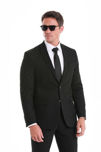 Siyah Comfort Fit Mono Yaka Klasik Takım Elbise - 5