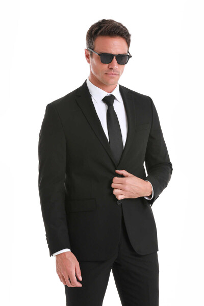 Siyah Comfort Fit Mono Yaka Klasik Takım Elbise - 6