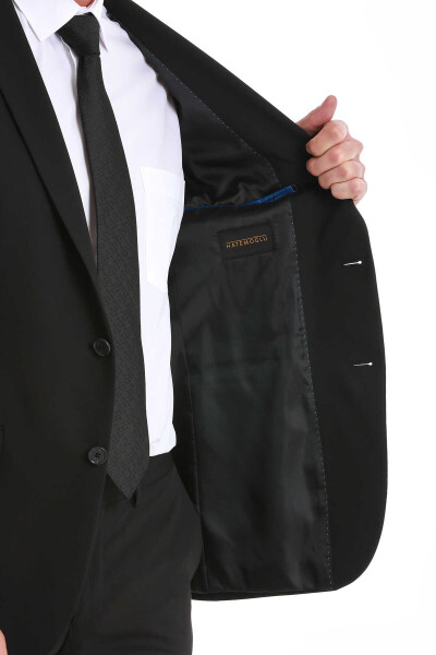 Siyah Comfort Fit Mono Yaka Klasik Takım Elbise - 8