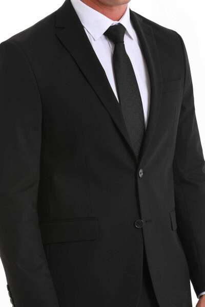 Siyah Comfort Fit Mono Yaka Klasik Takım Elbise - 9