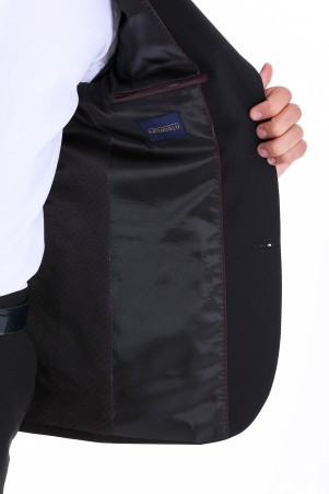Siyah Comfort Fit Düz Mono Yaka Klasik Takım Elbise - Thumbnail