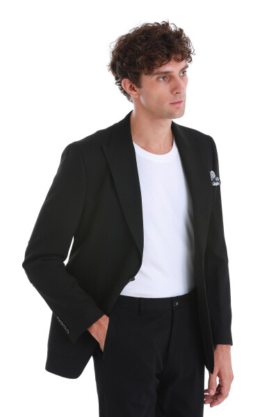 Siyah Comfort Fit Sivri Yaka Klasik Ceket - 4