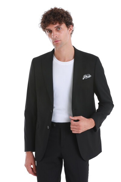 Siyah Comfort Fit Sivri Yaka Klasik Takım Elbise - 2