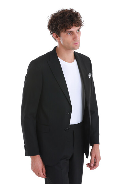 Siyah Comfort Fit Sivri Yaka Klasik Takım Elbise - 3