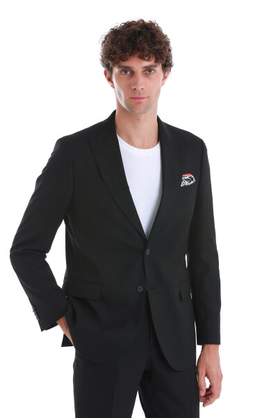 Siyah Comfort Fit Sivri Yaka Klasik Takım Elbise - 4