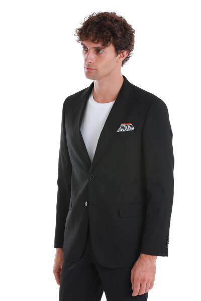 Siyah Comfort Fit Sivri Yaka Klasik Takım Elbise - 5