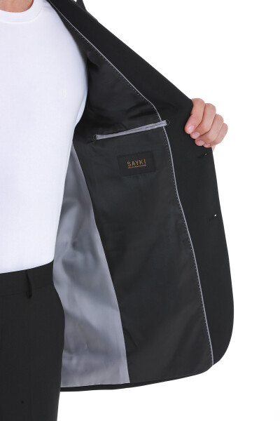 Siyah Comfort Fit Sivri Yaka Klasik Takım Elbise - 7