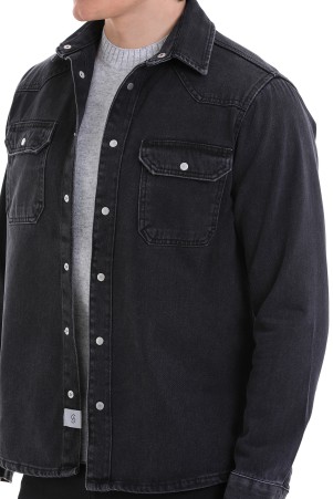 Siyah Comfort Fit Düz Slim Yaka 100% Pamuklu Uzun Kollu Klasik Gömlek - Thumbnail