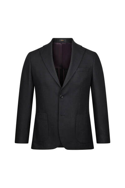 Siyah Comfort Fit Mono Yaka Yünlü Klasik Ceket 