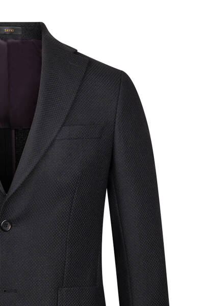 Siyah Comfort Fit Mono Yaka Yünlü Klasik Ceket - 3